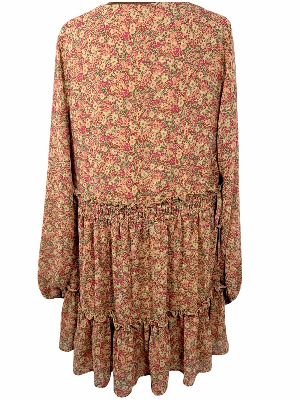 PINCH Floral Babydoll Mini Dress Boho Tiered Ruffle Long Sleeve Small - Picture 3 of 11